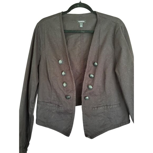 Torrid Black Double-Breasted Military Style Cropped Jacket Size 2 Womens Cotton - Picture 3 of 12